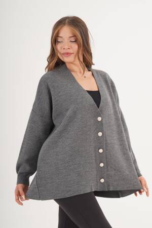 Grey Oversized Fit Cardigan With Button Closure - Brand: Lustrin - Women & Kids, Baby Clothes Wholesale - Globality Store