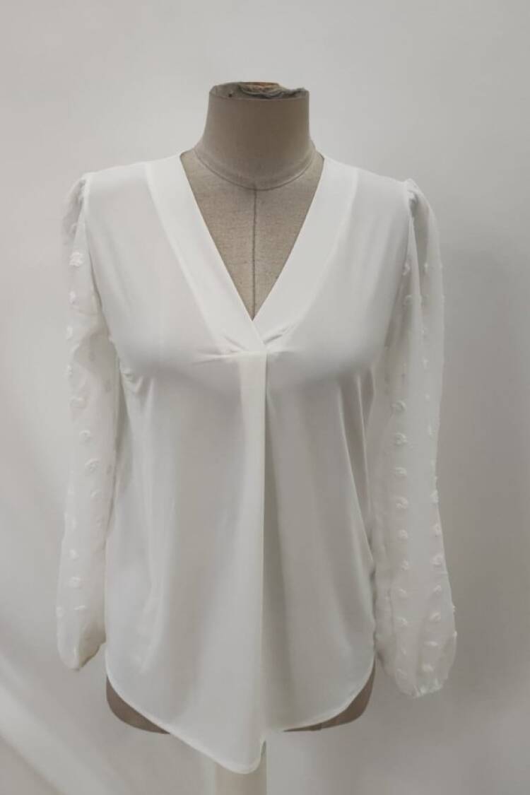 Elegant Blouse With V-Neck And Long Sleeves