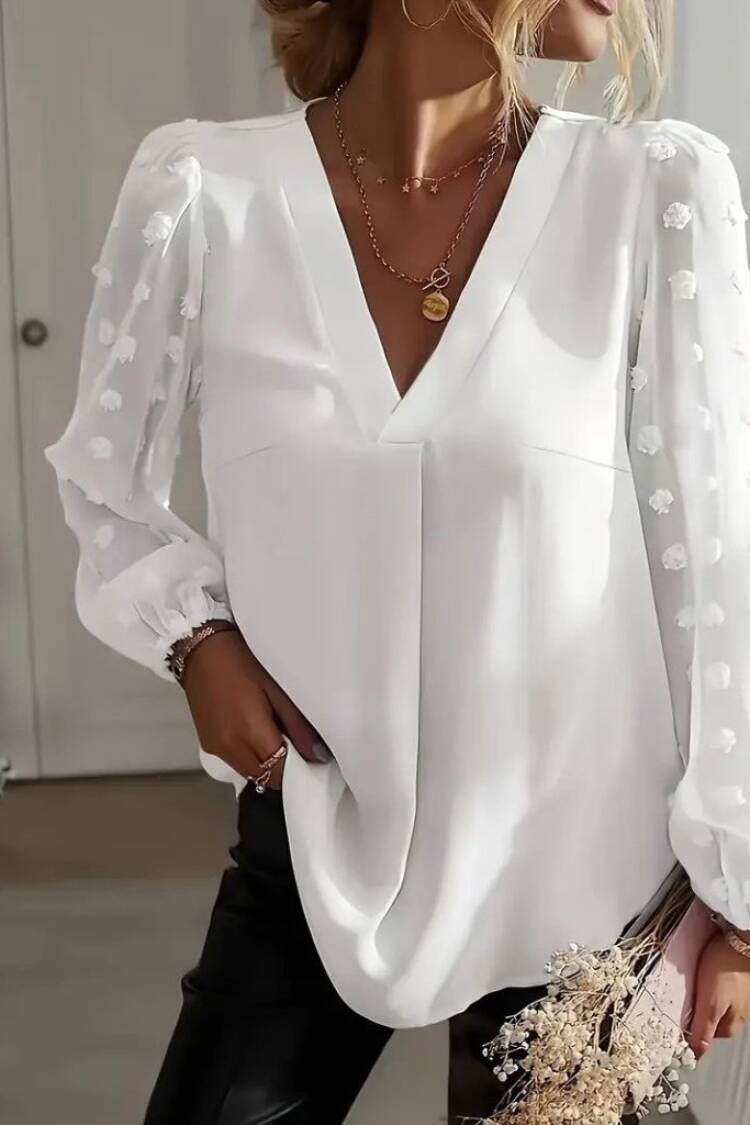 Elegant Blouse With V-Neck And Long Sleeves