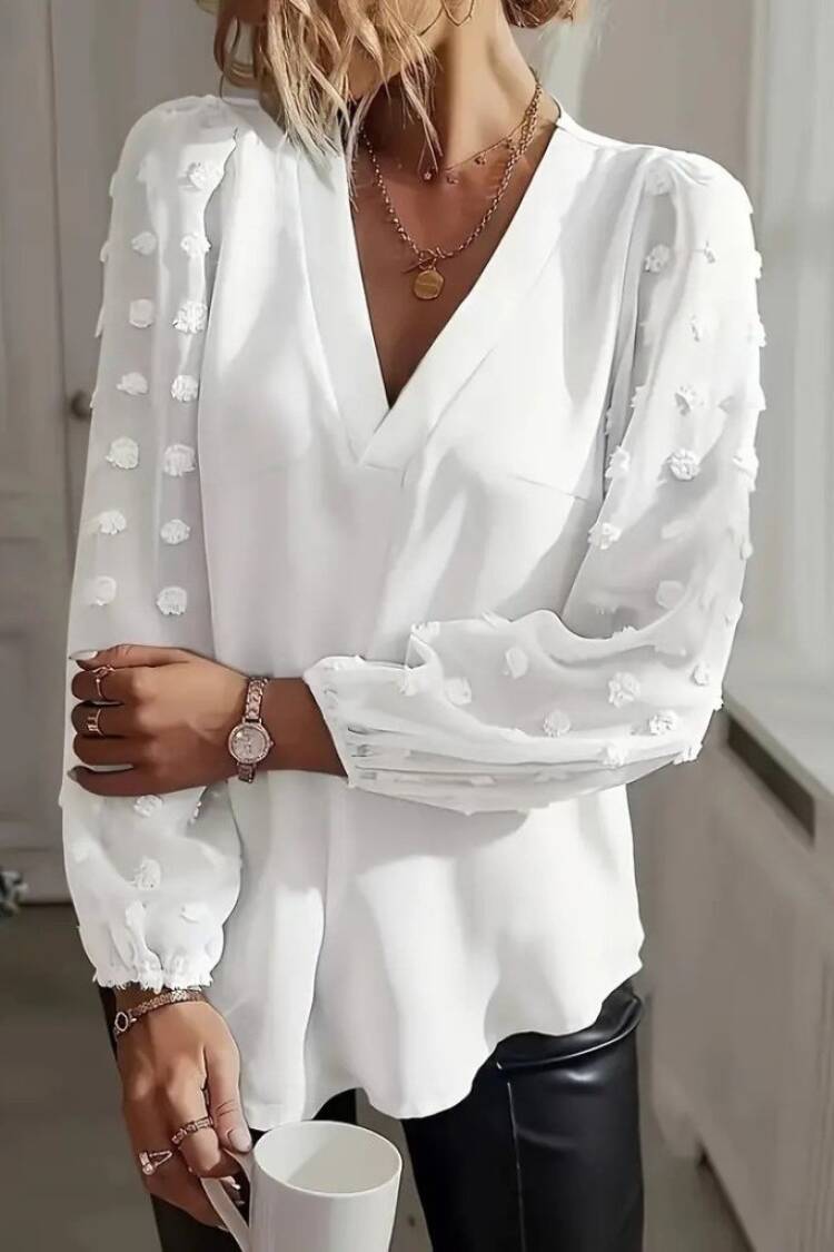 Elegant Blouse With V-Neck And Long Sleeves - Brand: Janes - Women & Kids, Baby Clothes Wholesale - Globality Store