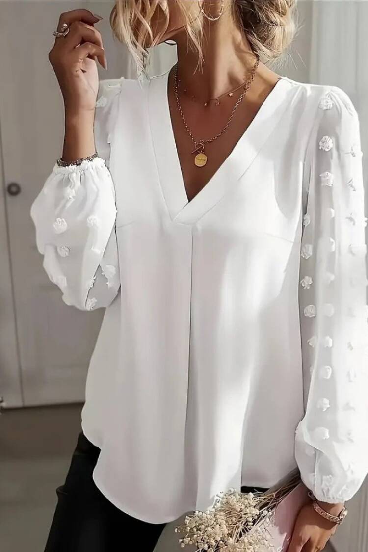 Elegant Blouse With V-Neck And Long Sleeves