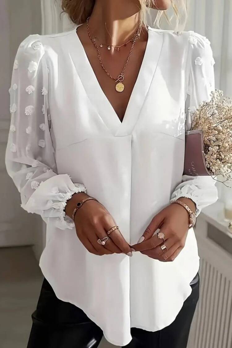 Elegant Blouse With V-Neck And Long Sleeves