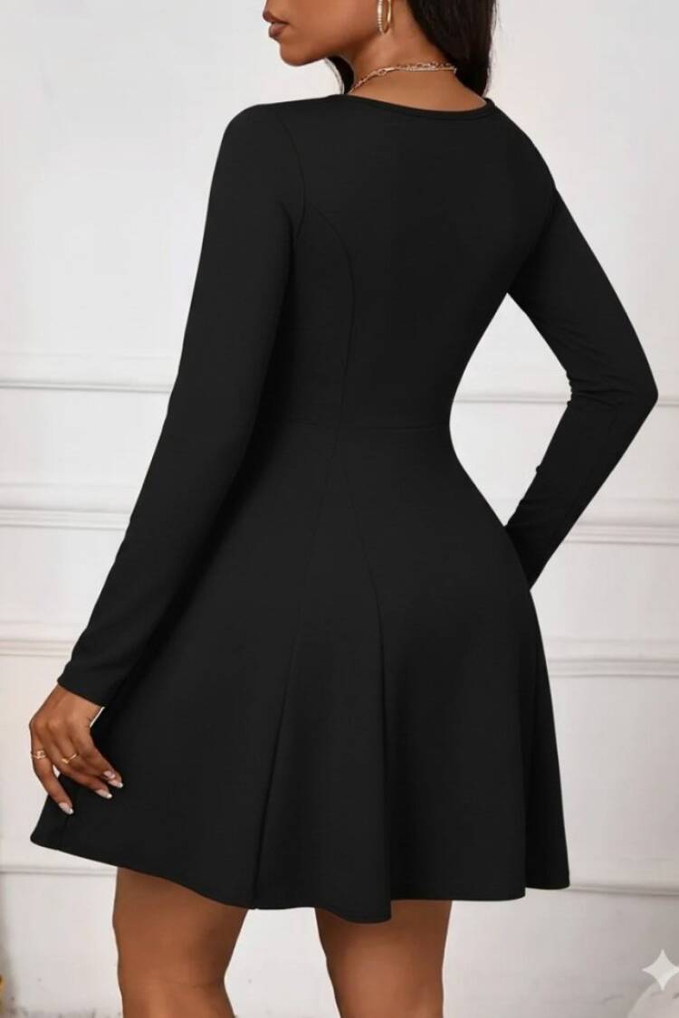 Fit And Flare Mini Dress With Long Sleeves