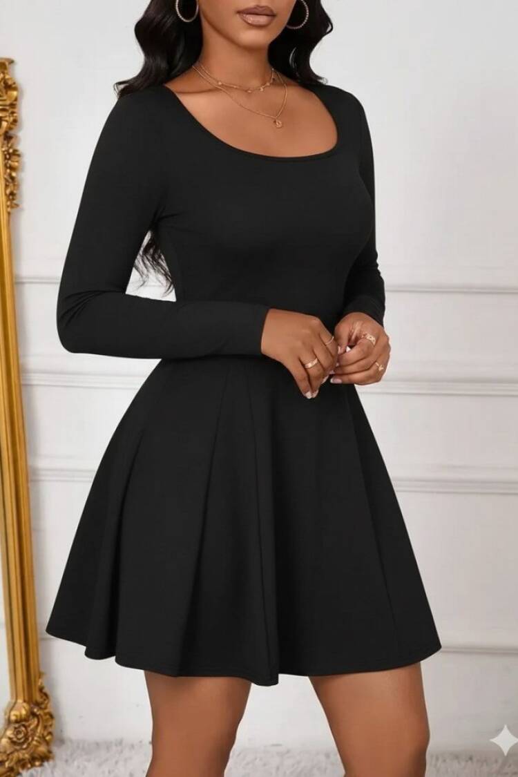 Fit And Flare Mini Dress With Long Sleeves