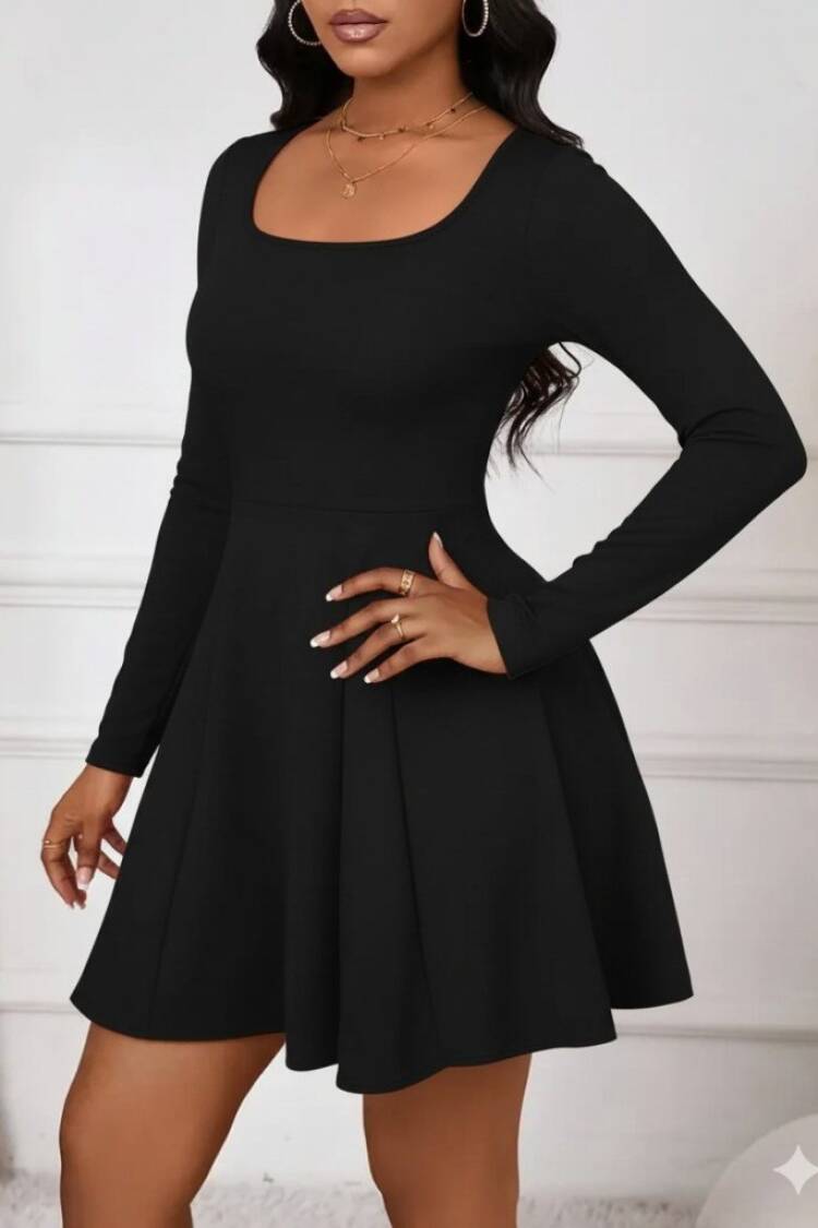 Fit And Flare Mini Dress With Long Sleeves