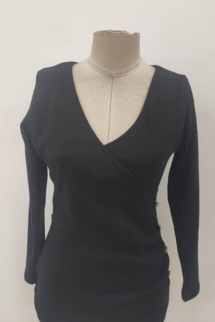 Striped Fitted Blouse With Plunging Neck