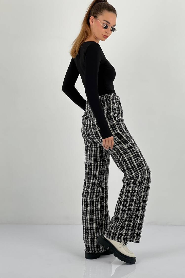 Black Retro Elegant Formal Casual Vintage Palazzo Pants Long High Waist No Pocket Checkered Zip Up Flare Leg - Brand: MISS POEM - Women & Kids, Baby Clothes Wholesale - Globality Store