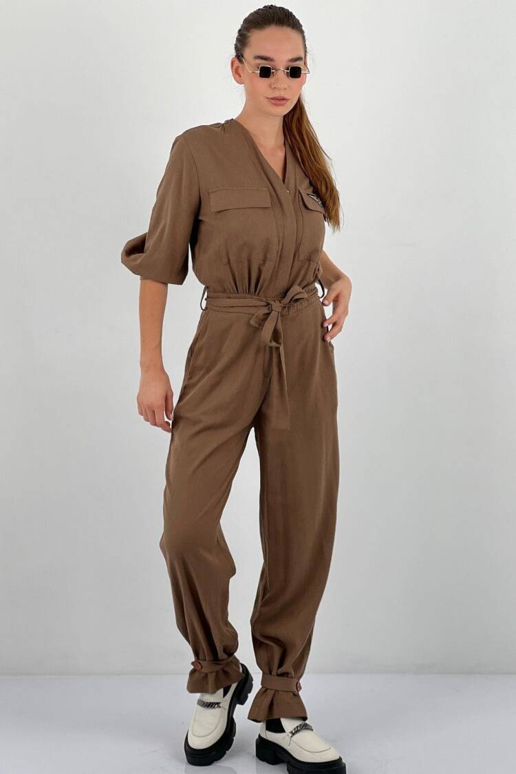 Brown Casual Boilersuit Jumpsuit With Flap Pockets - Brand: MISS POEM - Women & Kids, Baby Clothes Wholesale - Globality Store