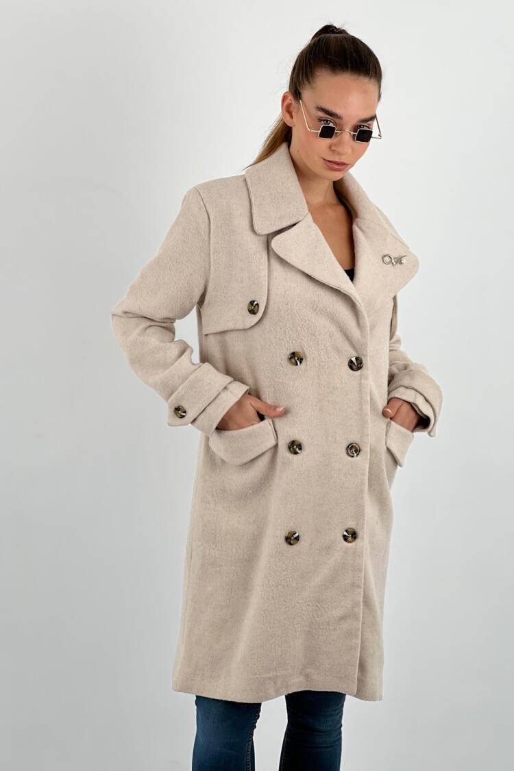 Beige Elegant Double-Breasted Long Coat - Brand: MISS POEM - Women & Kids, Baby Clothes Wholesale - Globality Store