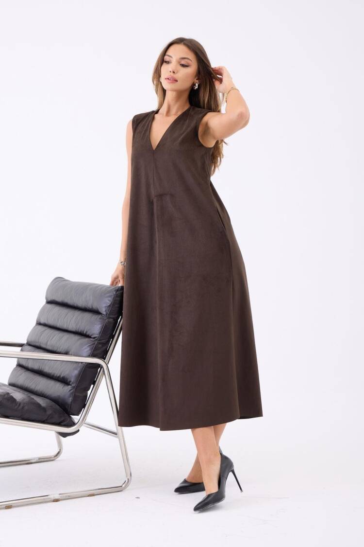 A-Line Midi Dress With V-Neck And Cap Sleeves