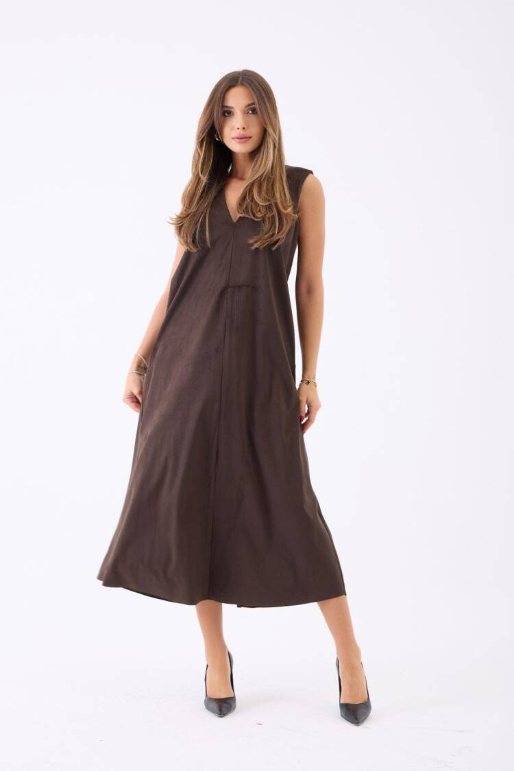 A-Line Midi Dress With V-Neck And Cap Sleeves - Brand: Fame - Women & Kids, Baby Clothes Wholesale - Globality Store