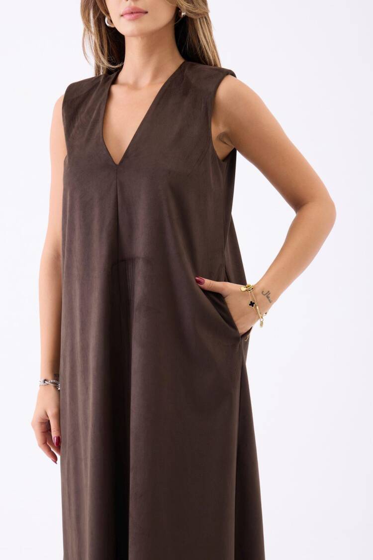 A-Line Midi Dress With V-Neck And Cap Sleeves
