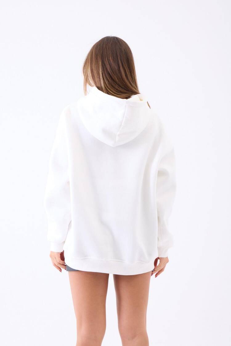 White Oversized Fit Sweatshirt With Hooded Neck