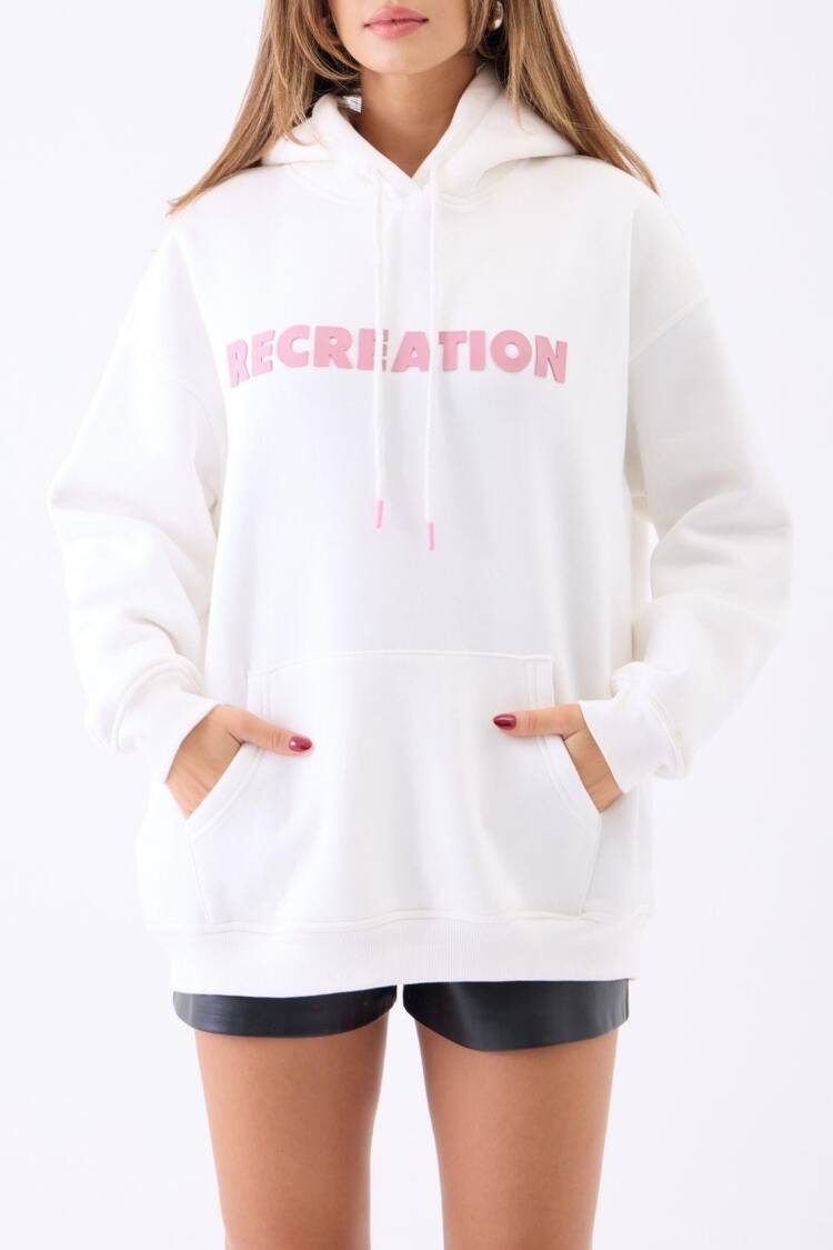 White Oversized Fit Sweatshirt With Hooded Neck