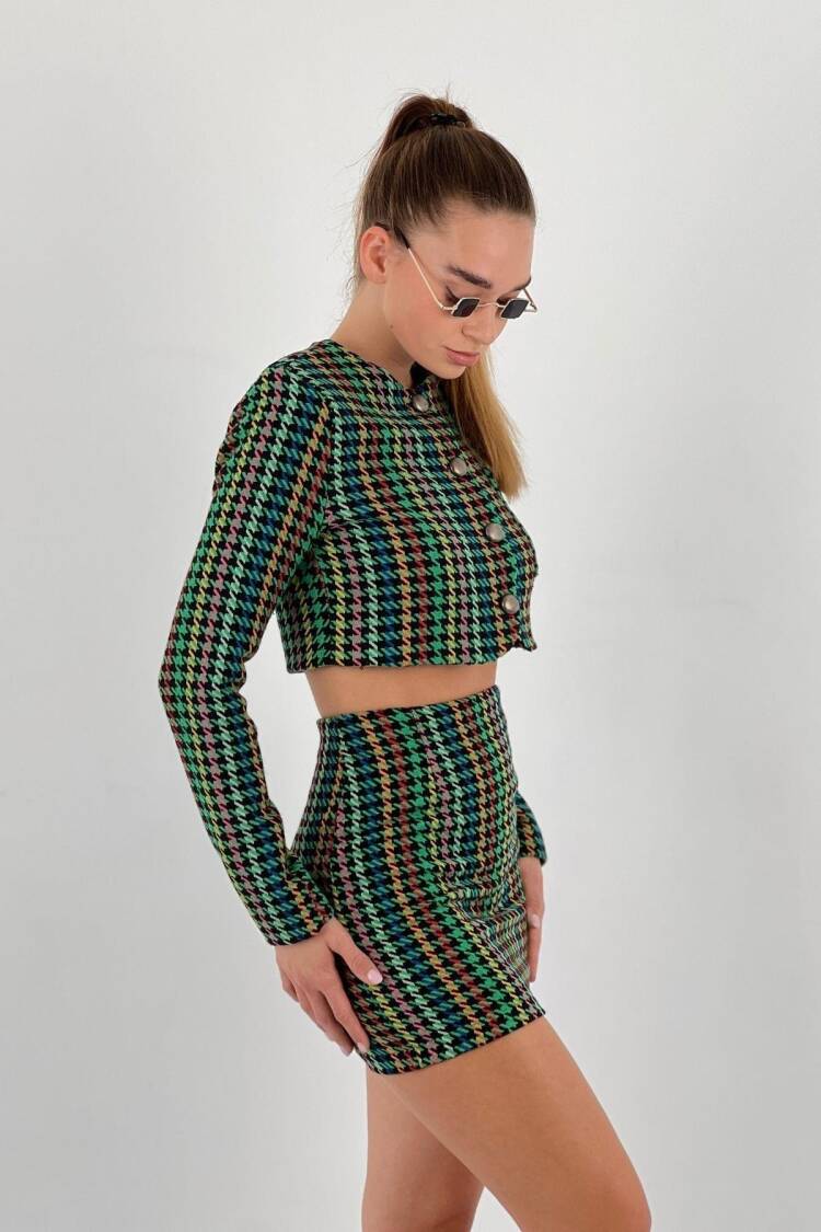 Houndstooth Retro Fitted Mini Skirt Set