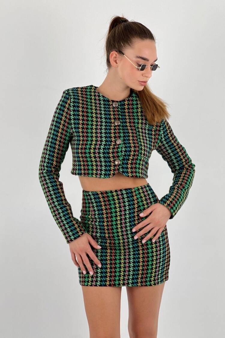 Houndstooth Retro Fitted Mini Skirt Set
