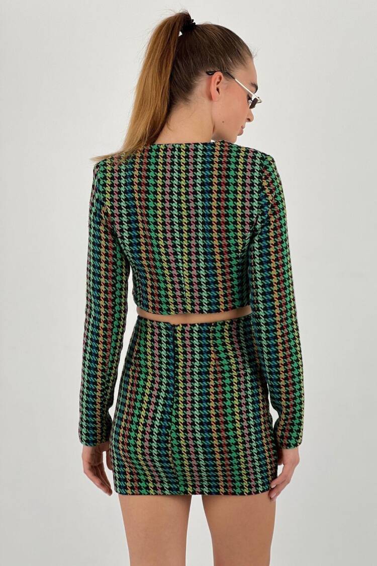 Houndstooth Retro Fitted Mini Skirt Set
