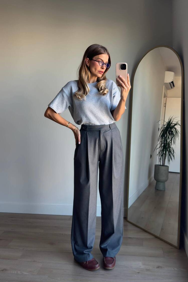 Grey Elegant High Waist Tapered Carrot Pants - Brand: Cream Rouge - Women & Kids, Baby Clothes Wholesale - Globality Store