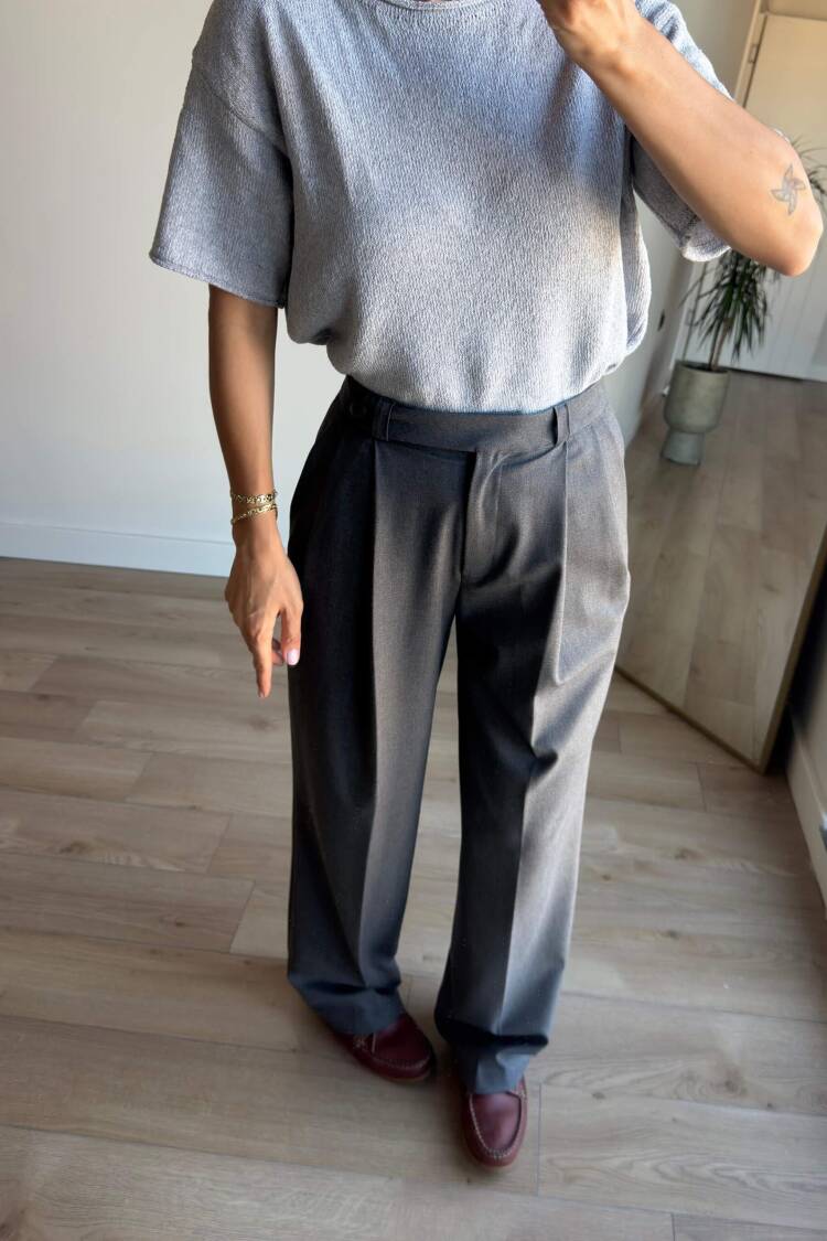 Grey Elegant High Waist Tapered Carrot Pants