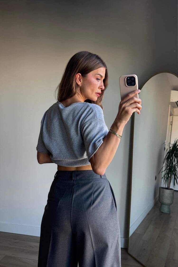 Grey Elegant High Waist Tapered Carrot Pants