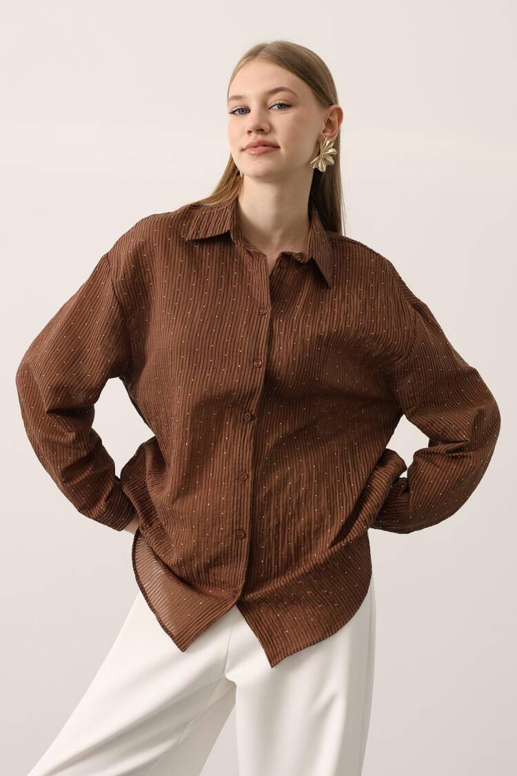 Casual Elegant Striped Sequined Shirt