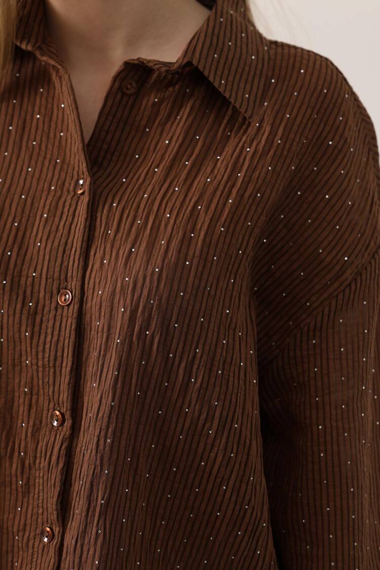 Casual Elegant Striped Sequined Shirt