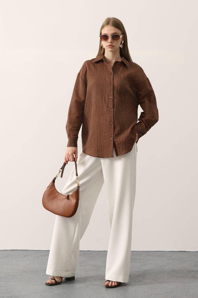 Casual Elegant Striped Sequined Shirt