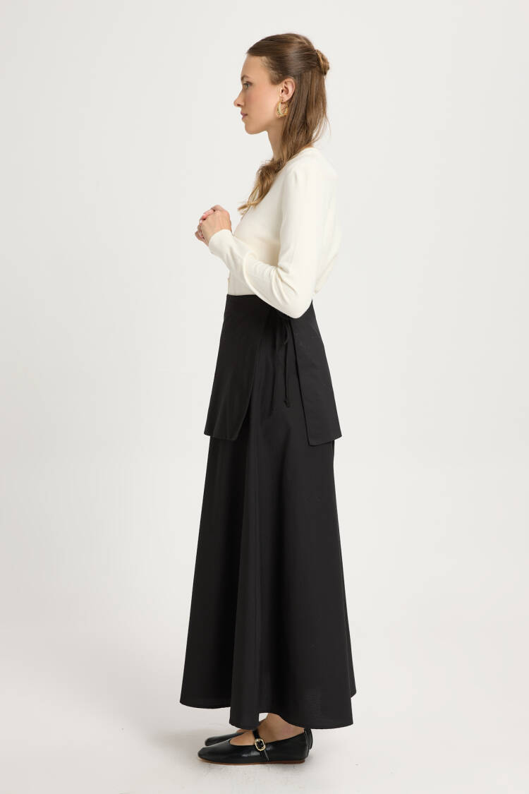 Black Elegant Modest High Waist Maxi Wrap Tie Skirt