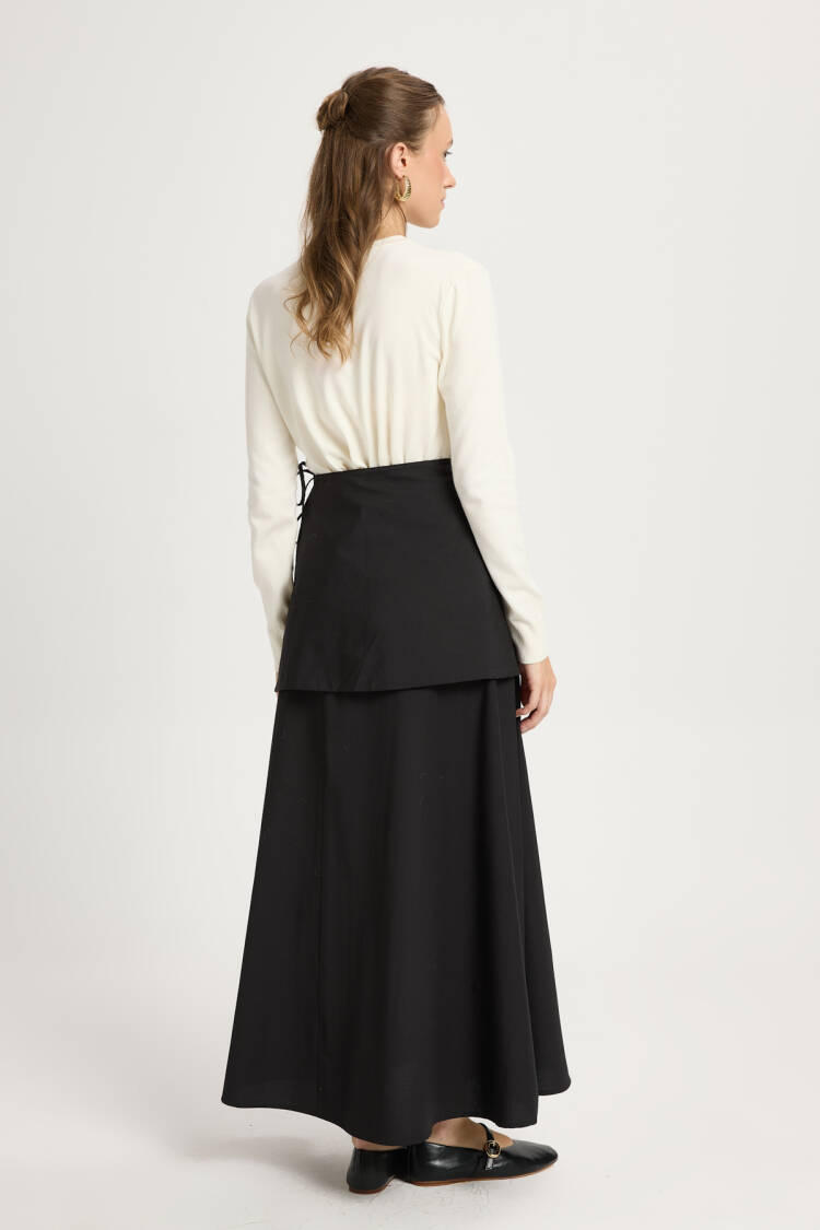 Black Elegant Modest High Waist Maxi Wrap Tie Skirt