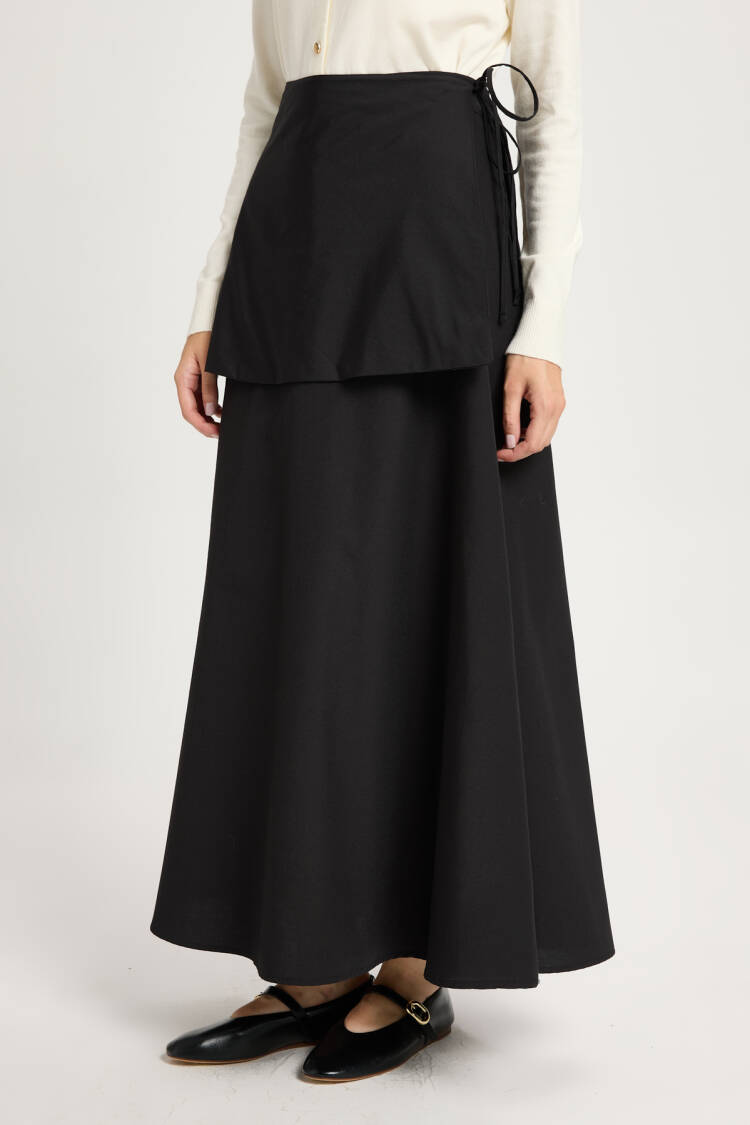Black Elegant Modest High Waist Maxi Wrap Tie Skirt