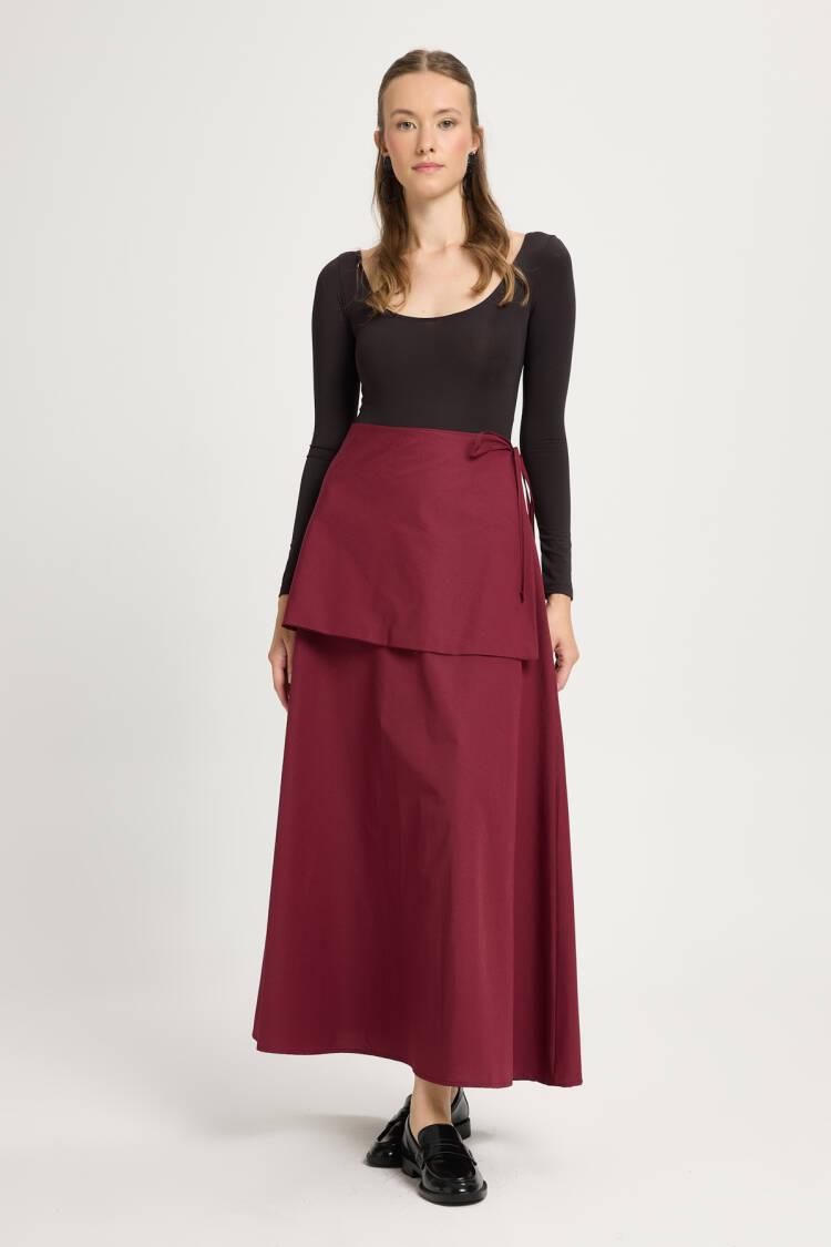 Claret Red Wrap Maxi Skirt With High Waist Tie Closure - Brand: First Angels - Women & Kids, Baby Clothes Wholesale - Globality Store