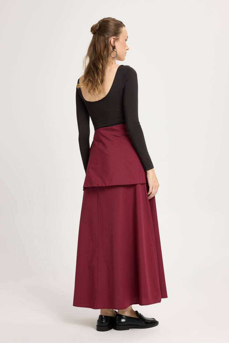 Claret Red Wrap Maxi Skirt With High Waist Tie Closure
