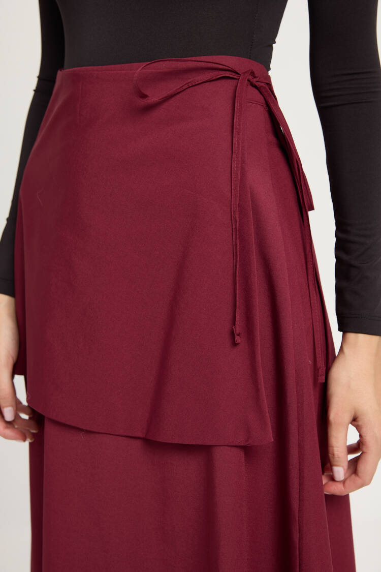 Claret Red Wrap Maxi Skirt With High Waist Tie Closure