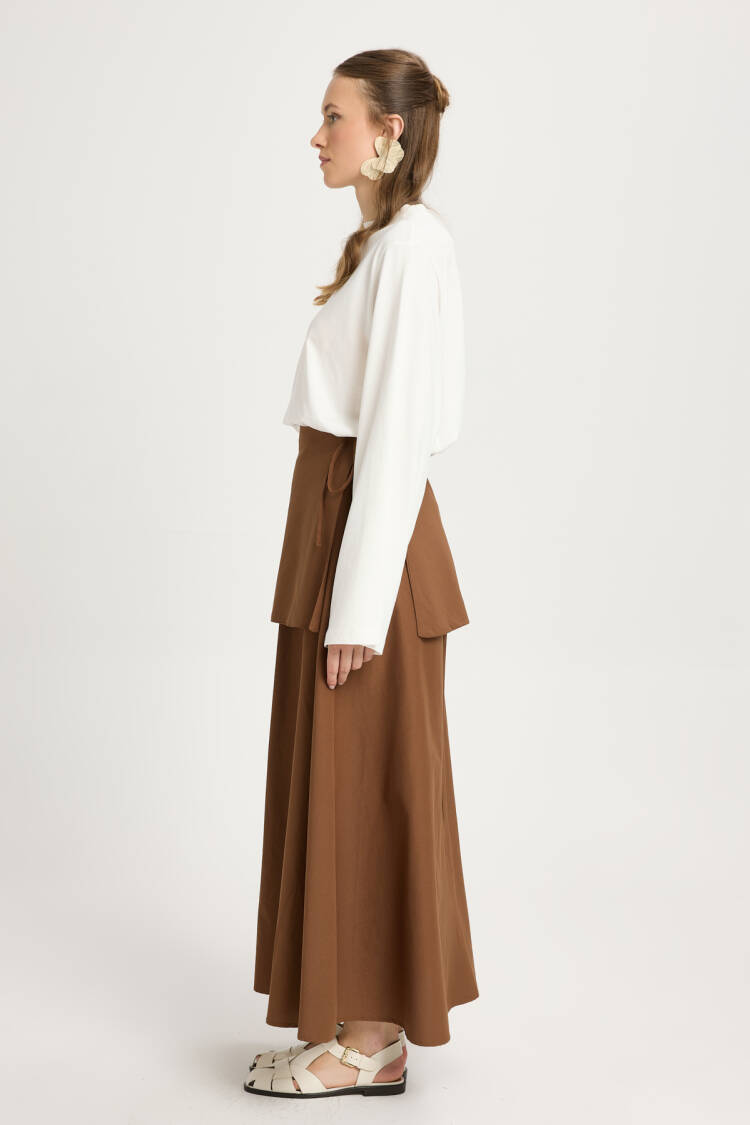 Brown Wrap Maxi Skirt With High Waist Tie Closure