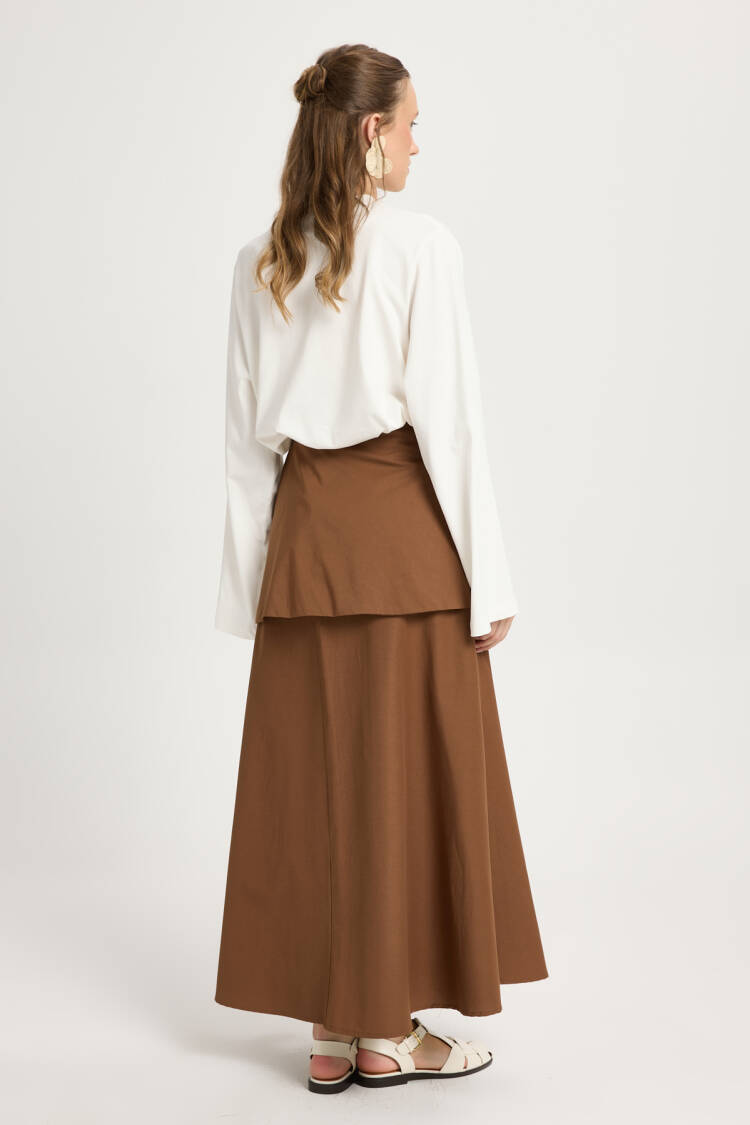 Brown Wrap Maxi Skirt With High Waist Tie Closure