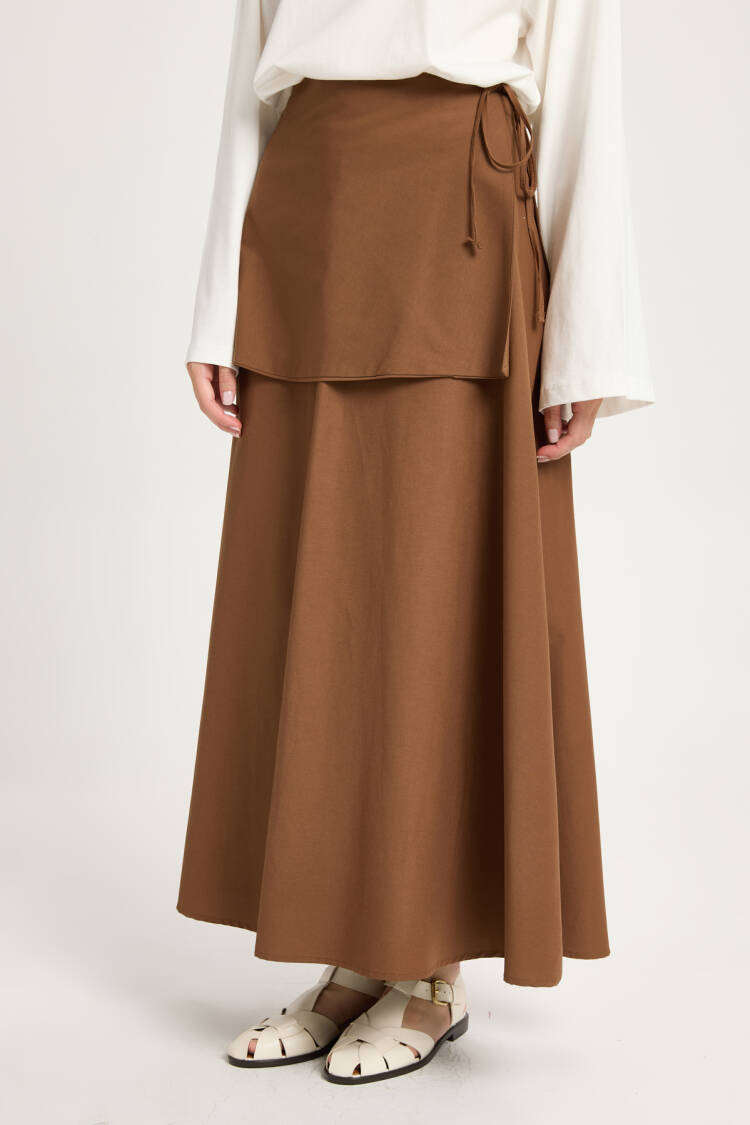 Brown Wrap Maxi Skirt With High Waist Tie Closure