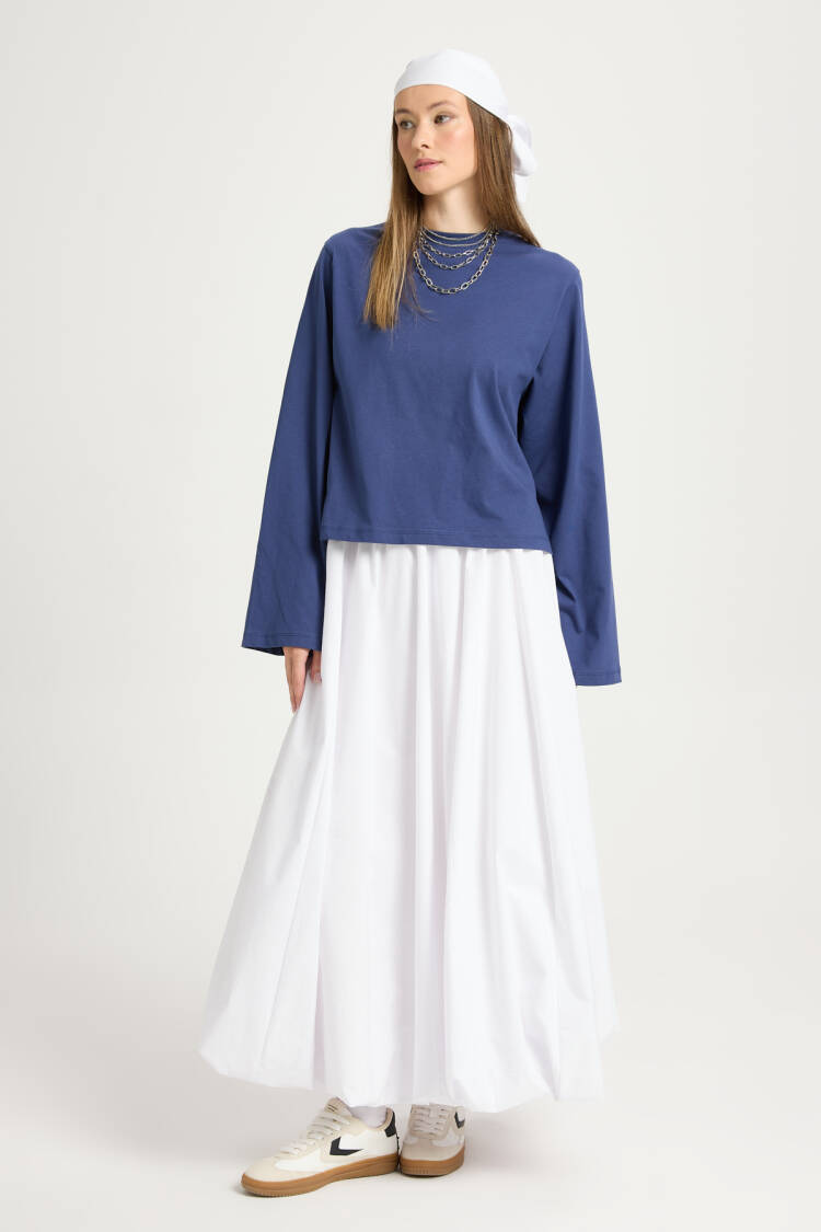 Navy Blue Casual Shirt With Round Neck