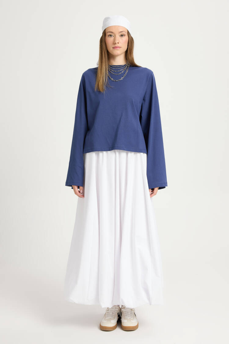 Navy Blue Casual Shirt With Round Neck