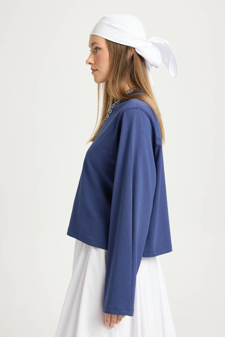 Navy Blue Casual Shirt With Round Neck
