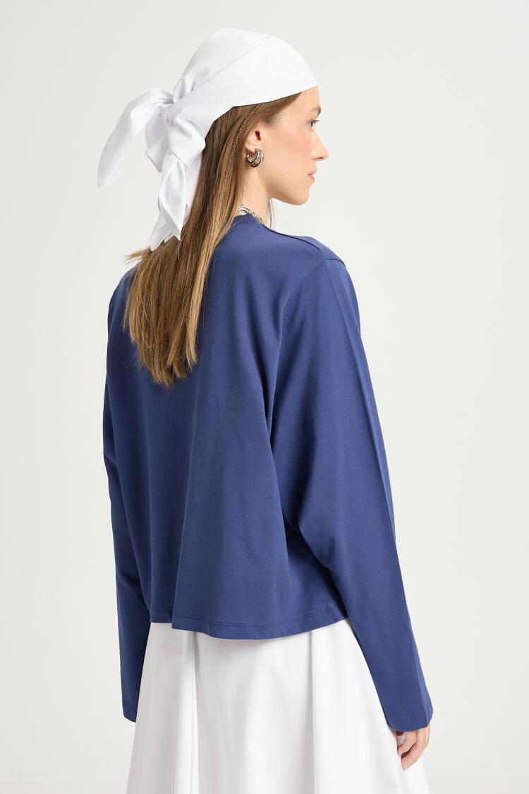 Navy Blue Casual Shirt With Round Neck