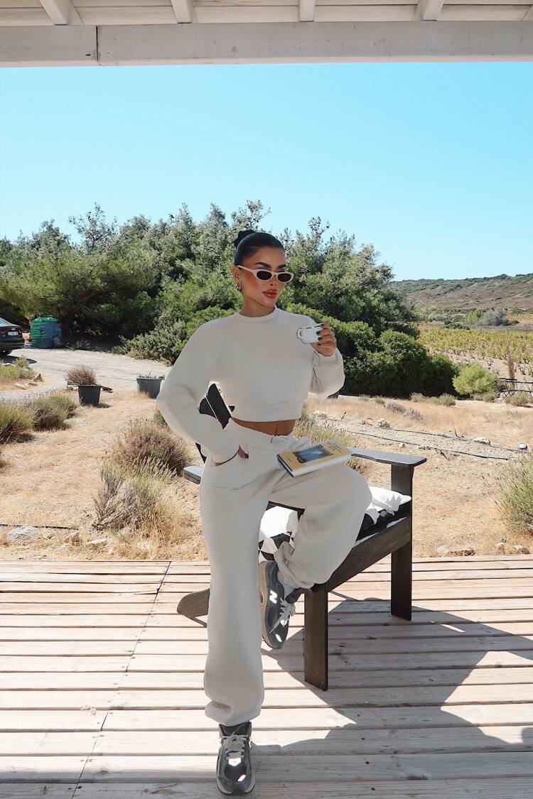 Beige Tracksuit Oversized Jogger For Casual Sport - Brand: EYYO ATELIER - Women & Kids, Baby Clothes Wholesale - Globality Store