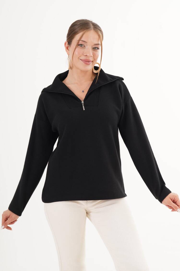 Black Sweater With V-Neck And Long Sleeves