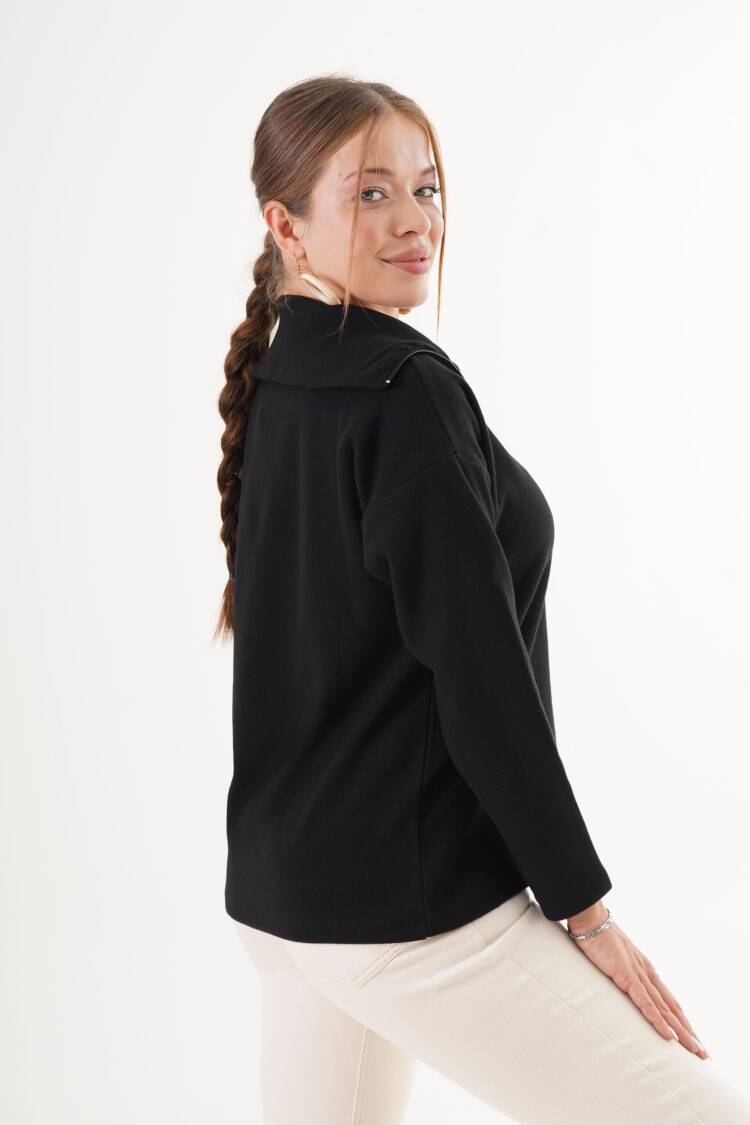 Black Sweater With V-Neck And Long Sleeves