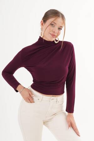 Claret Red Blouse - Elegant Slim Fit High Neck Long Sleeve - Brand: Lustrin - Women & Kids, Baby Clothes Wholesale - Globality Store