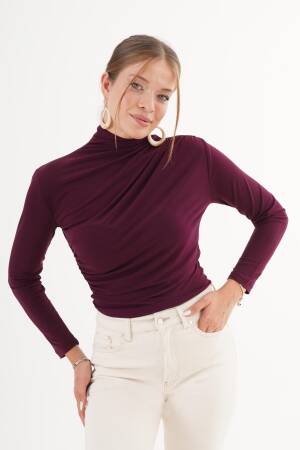 Claret Red Blouse - Elegant Slim Fit High Neck Long Sleeve - Brand: Lustrin - Women & Kids, Baby Clothes Wholesale - Globality Store