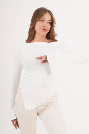 White Slim Fit Off Shoulder Neck Blouse - Brand: Lustrin - Women & Kids, Baby Clothes Wholesale - Globality Store