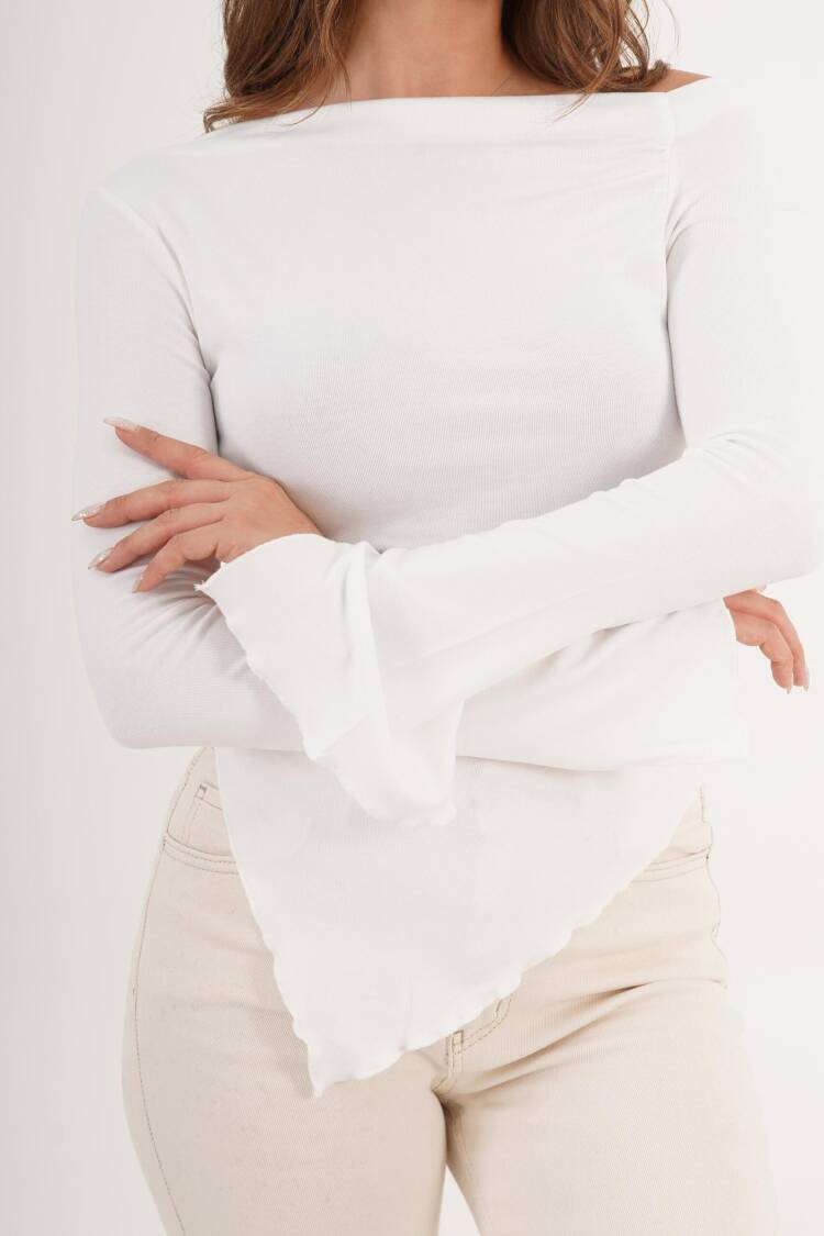 White Slim Fit Off Shoulder Neck Blouse