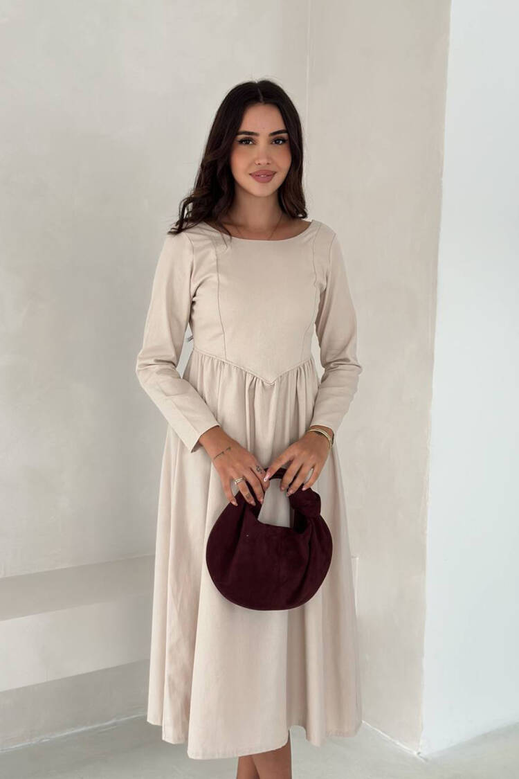 Modest Fit And Flare Dress With Long Sleeves