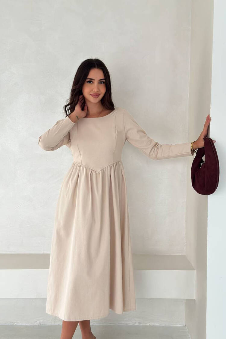 Modest Fit And Flare Dress With Long Sleeves