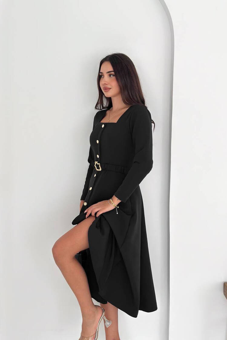 ElegantFit And Flare Dress With Square Neck